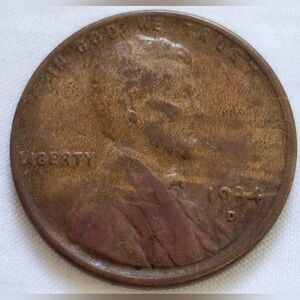 Vintage 1934 Denver Minted Copper Lincoln Wheat Penny Coin